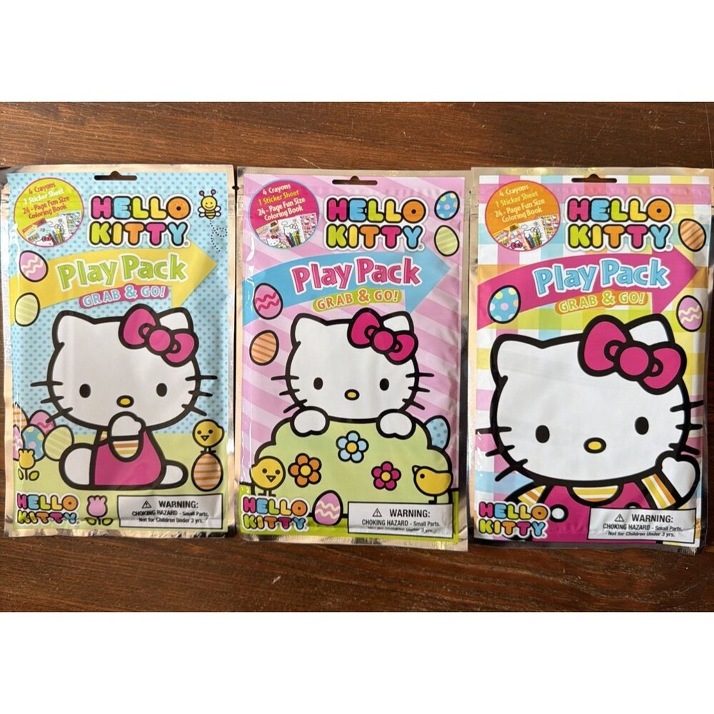 3 Hello Kitty Play Pack Grab & Go 24 Page Coloring Book Stickers Spring Lot